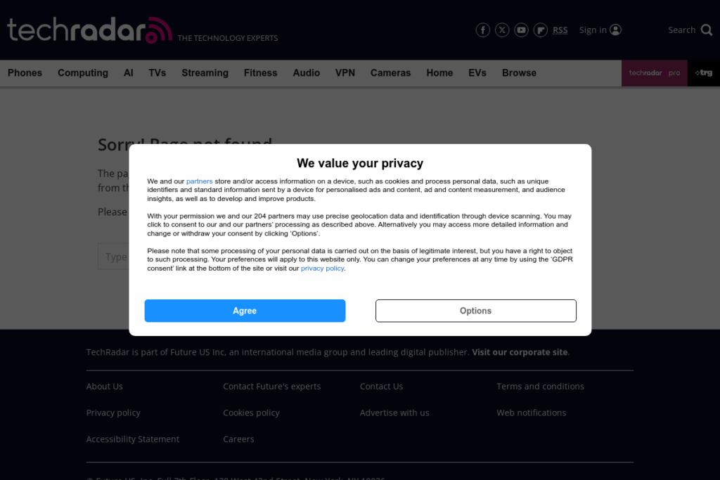 Screenshot of www.techradar.com