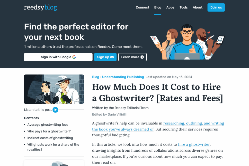 Screenshot of blog.reedsy.com