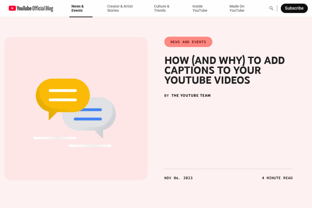 Screenshot of blog.youtube