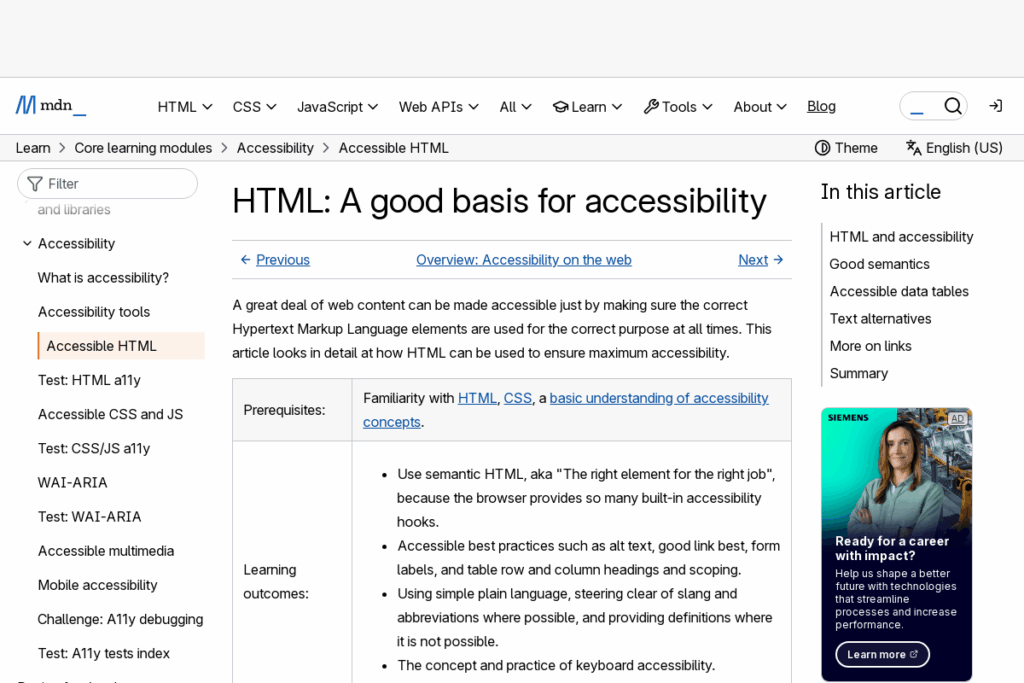 Screenshot of developer.mozilla.org