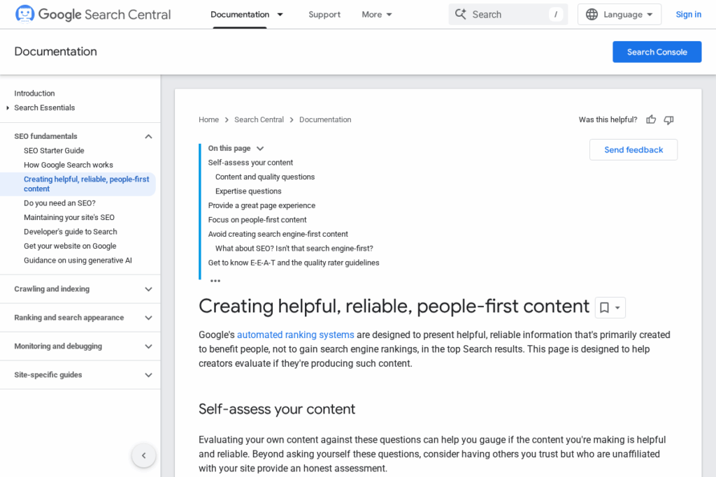 Screenshot of developers.google.com