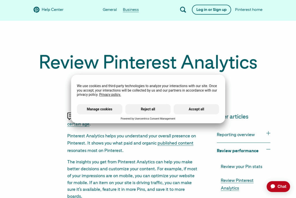 Screenshot of help.pinterest.com