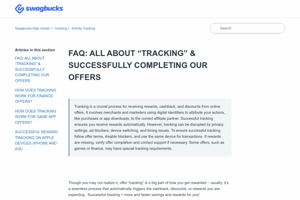 Screenshot of help.swagbucks.com