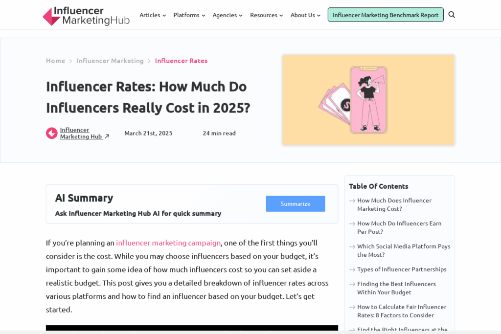 Screenshot of influencermarketinghub.com