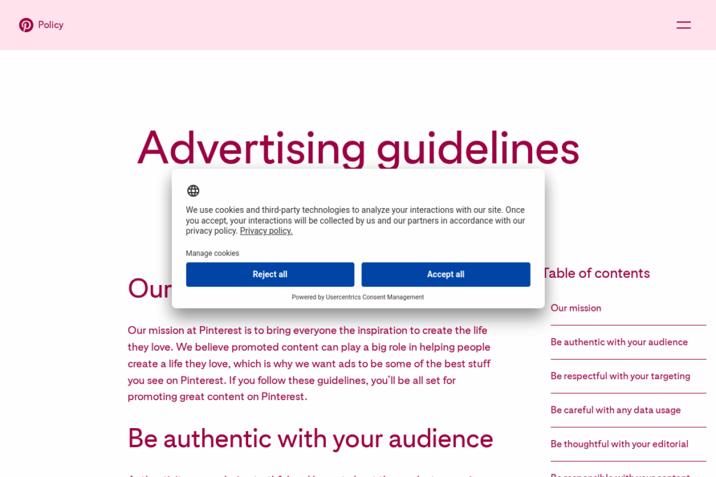 Screenshot of policy.pinterest.com