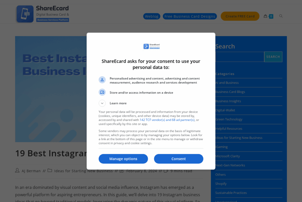 Screenshot of shareecard.com