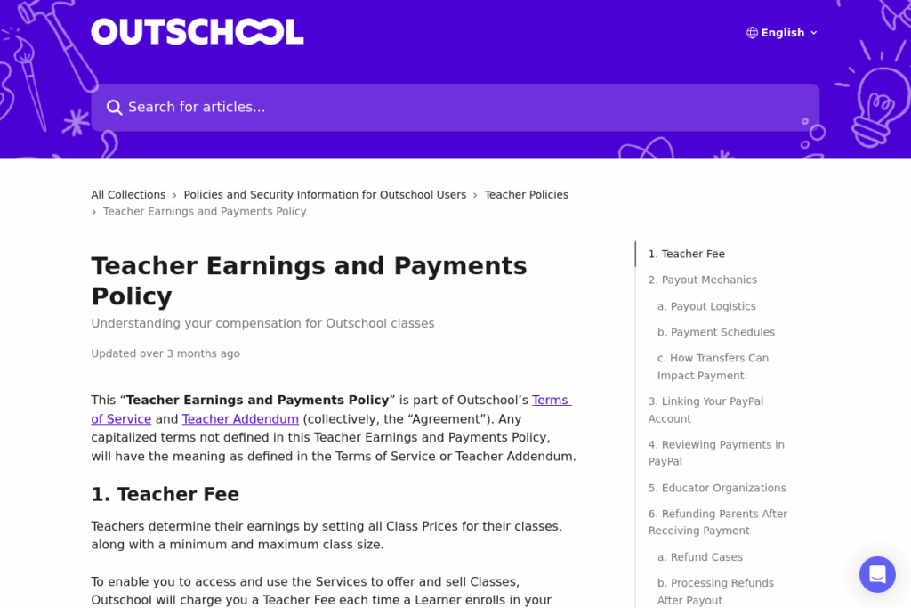 Screenshot of support.outschool.com