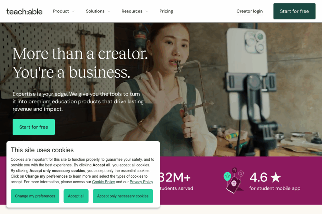 Screenshot of teachable.com