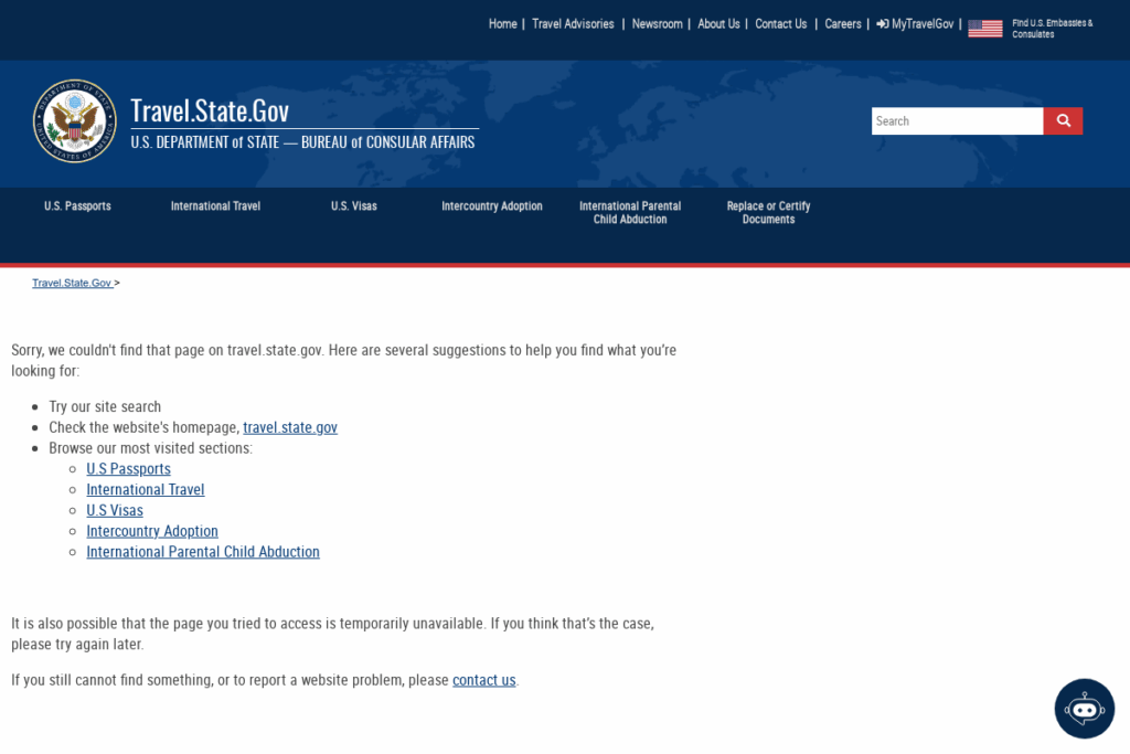 Screenshot of travel.state.gov