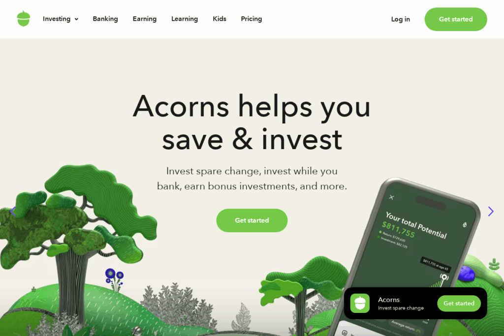 Screenshot of www.acorns.com