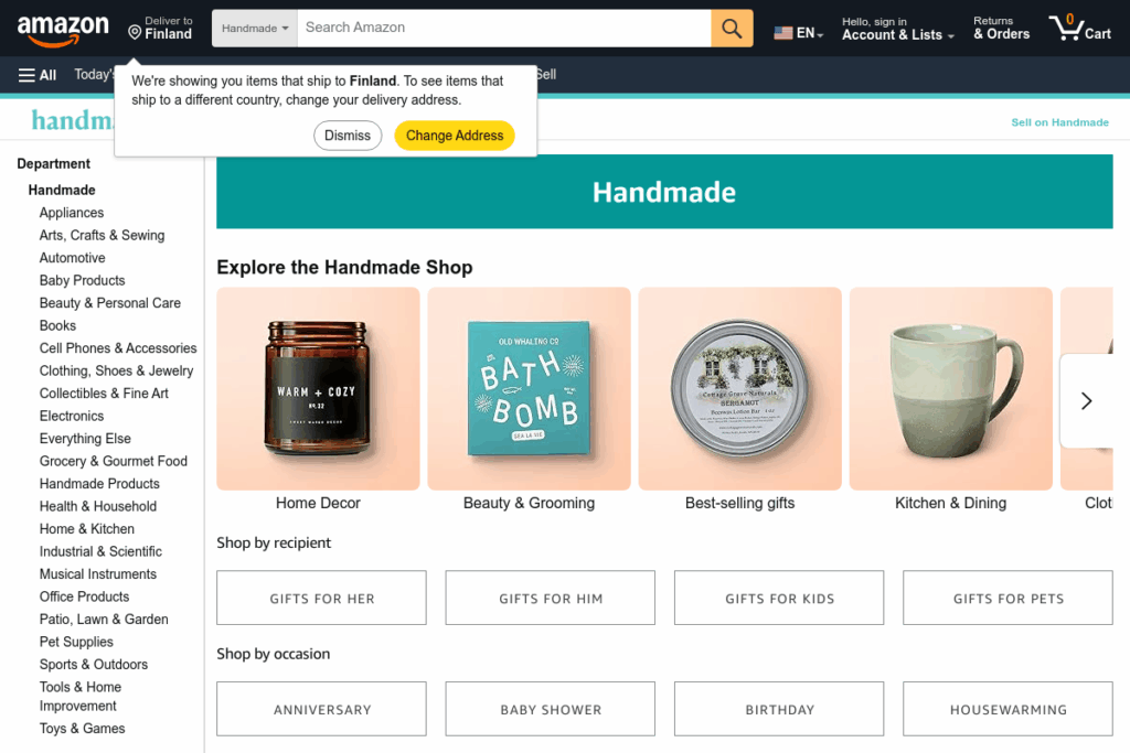 Screenshot of www.amazon.com