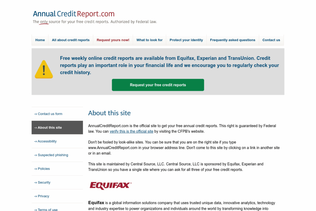 Screenshot of www.annualcreditreport.com