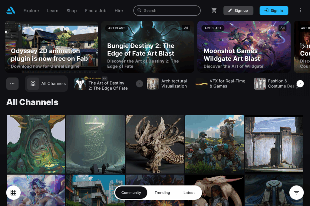 Screenshot of www.artstation.com
