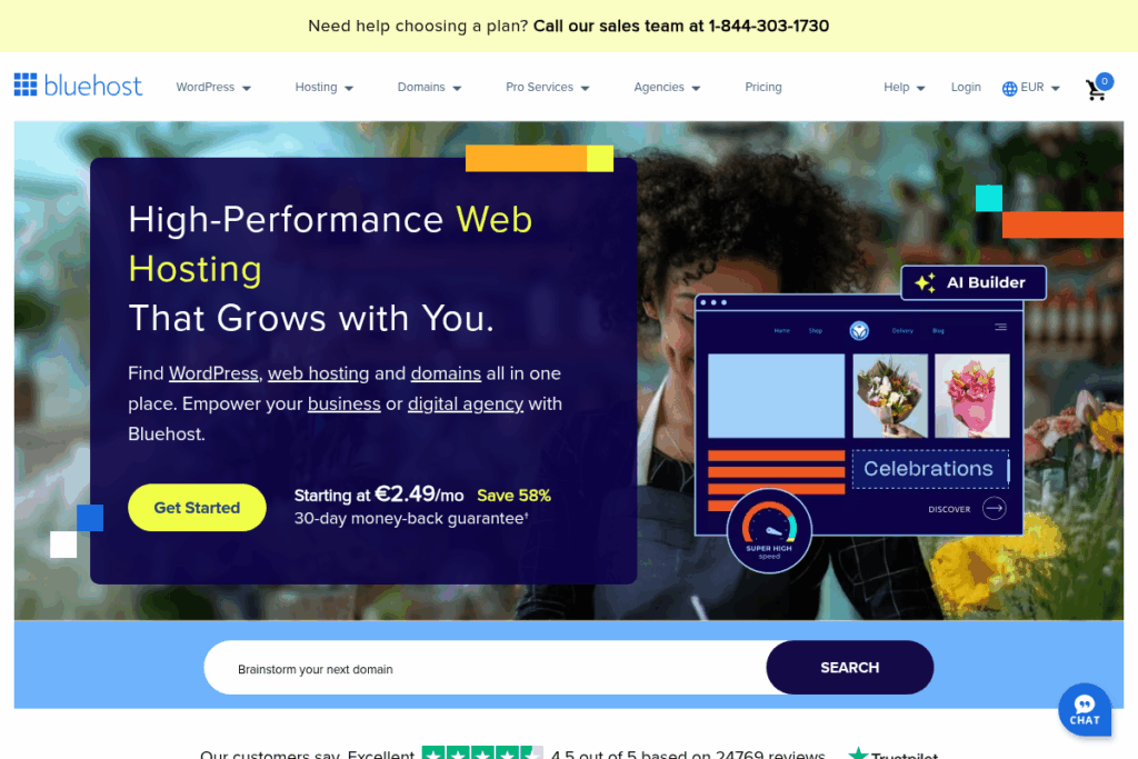 Screenshot of www.bluehost.com