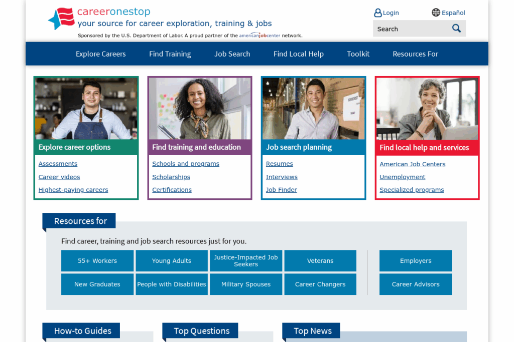 Screenshot of www.careeronestop.org