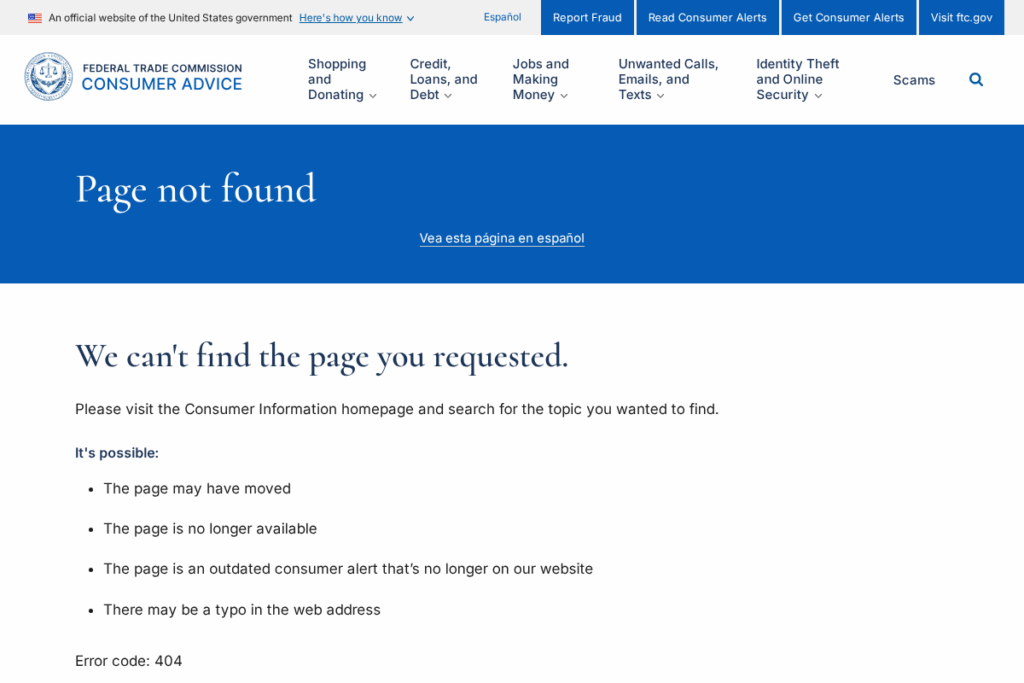 Screenshot of www.consumer.ftc.gov