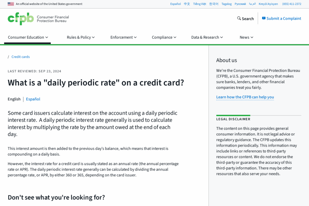 Screenshot of www.consumerfinance.gov