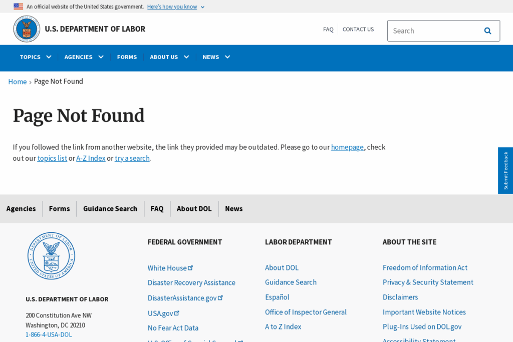 Screenshot of www.dol.gov