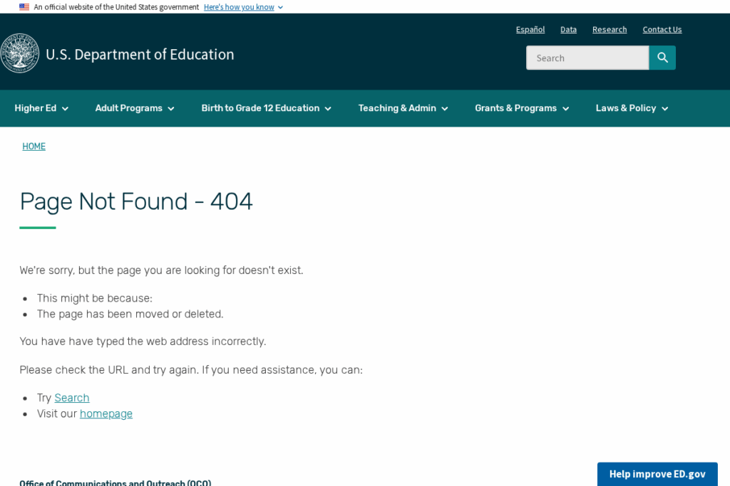 Screenshot of www.ed.gov