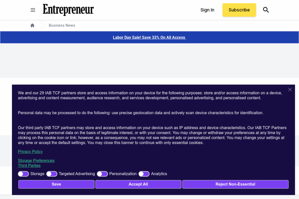 Screenshot of www.entrepreneur.com