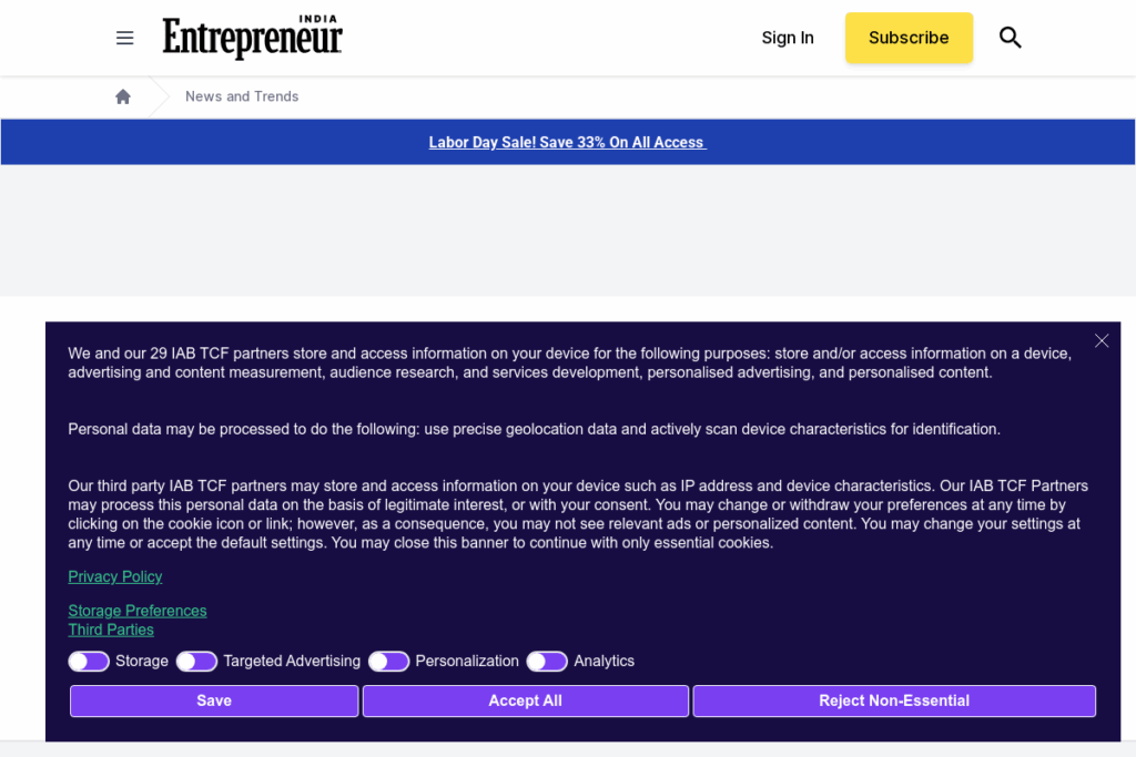 Screenshot of www.entrepreneur.com
