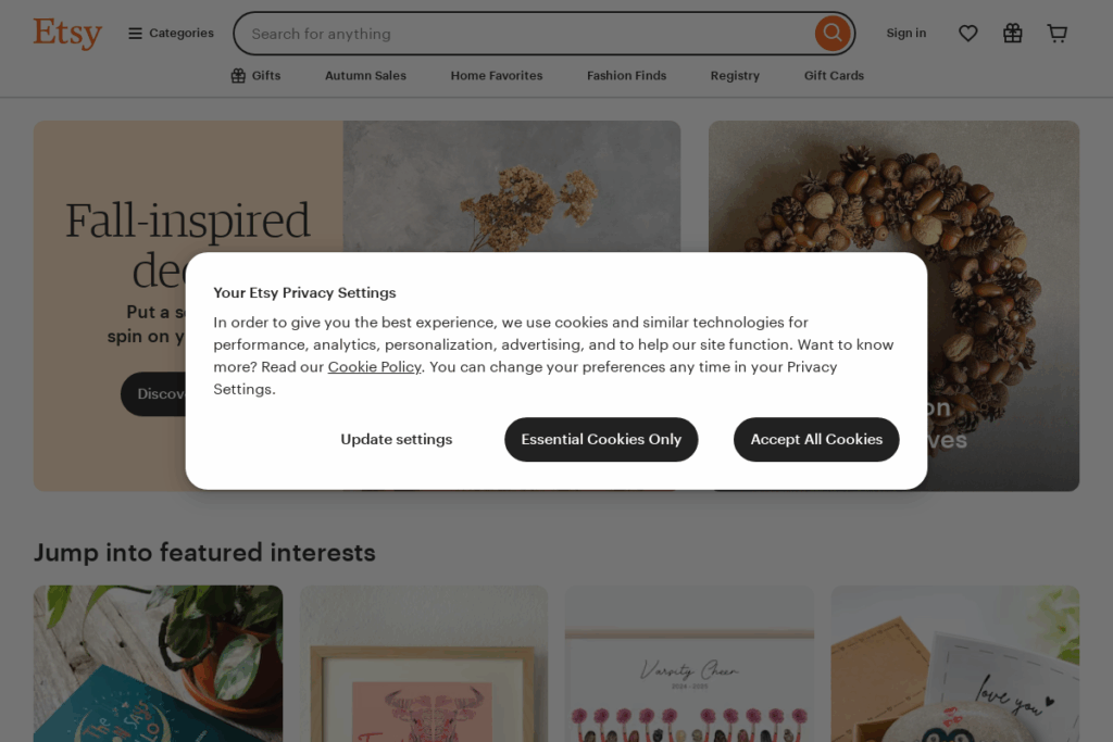 Screenshot of www.etsy.com