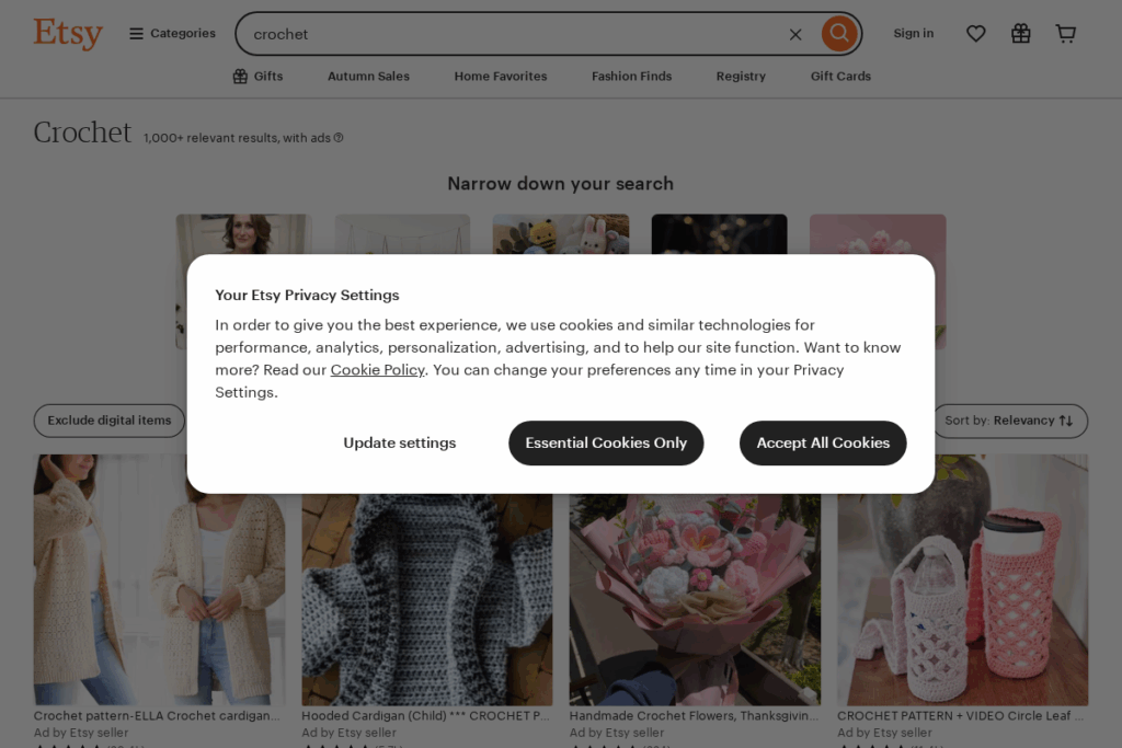 Screenshot of www.etsy.com