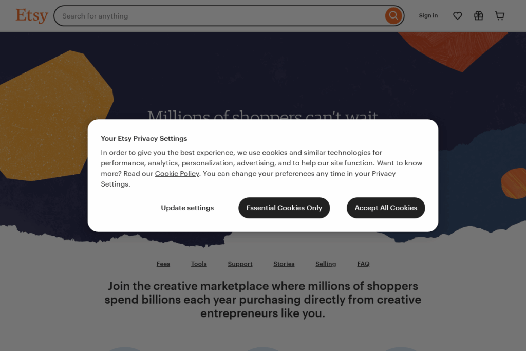 Screenshot of www.etsy.com