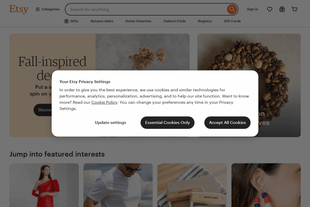 Screenshot of www.etsy.com