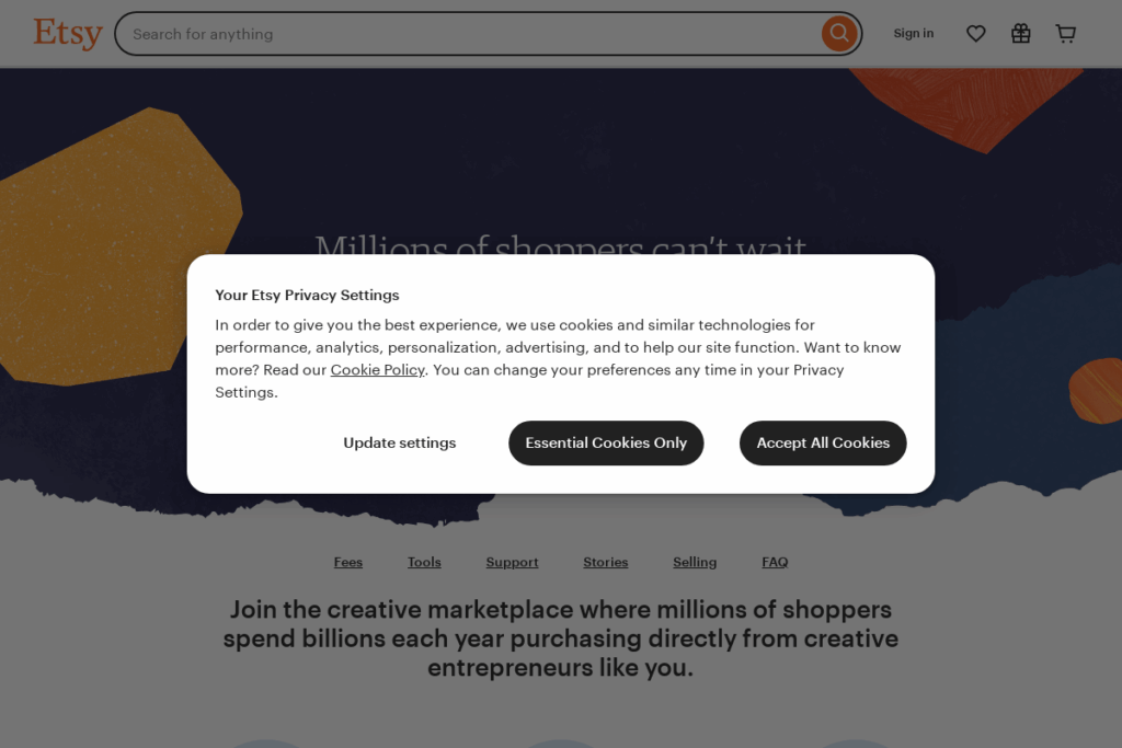 Screenshot of www.etsy.com