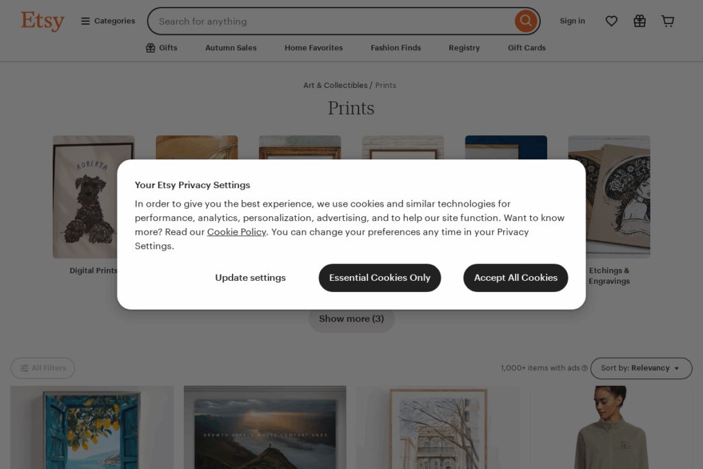 Screenshot of www.etsy.com