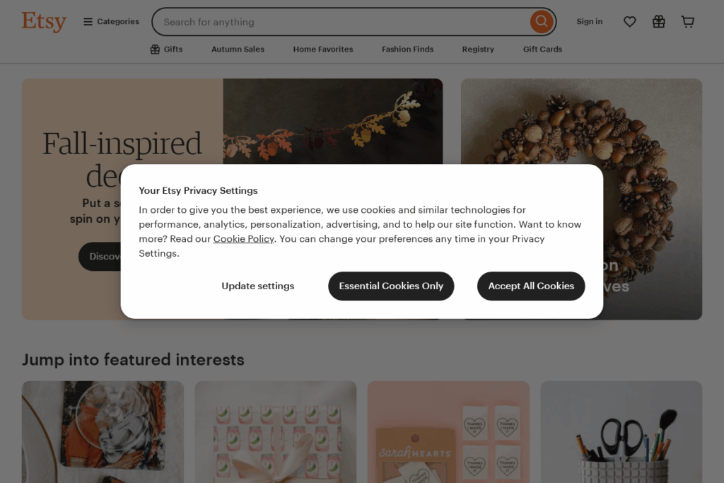 Screenshot of www.etsy.com