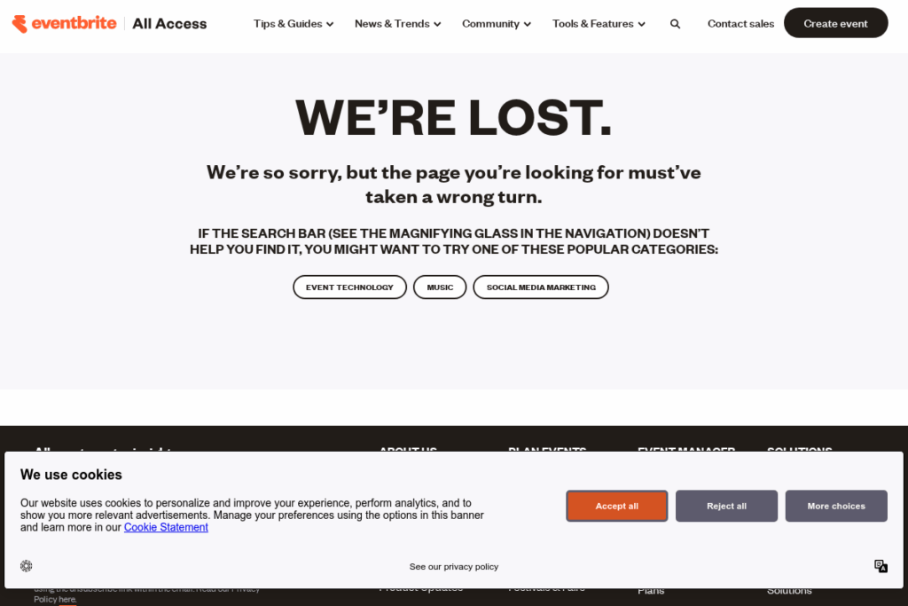 Screenshot of www.eventbrite.com