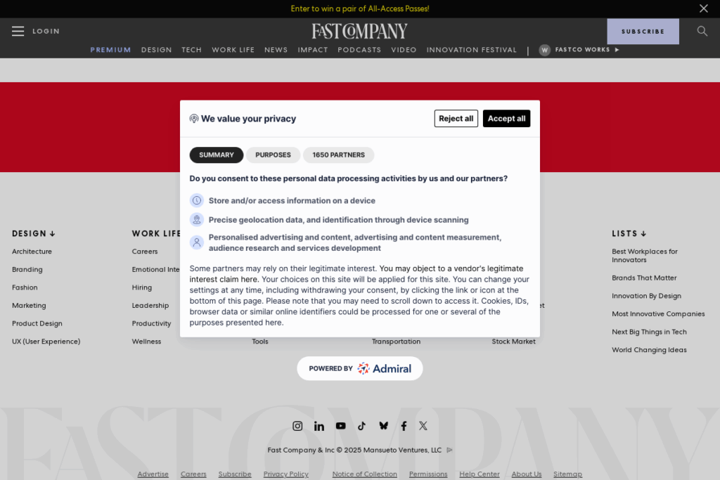 Screenshot of www.fastcompany.com