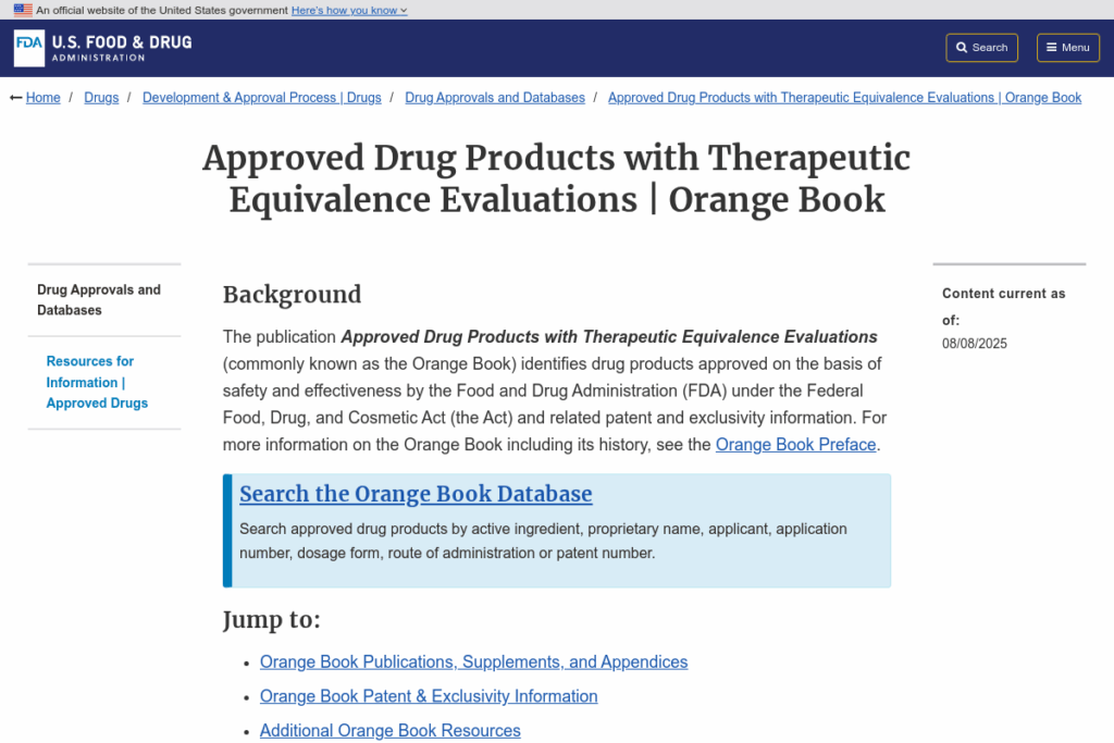Screenshot of www.fda.gov