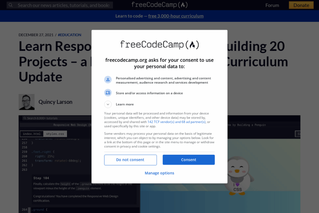 Screenshot of www.freecodecamp.org