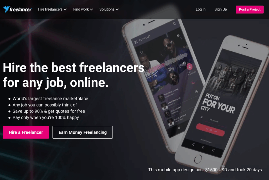 Screenshot of www.freelancer.com