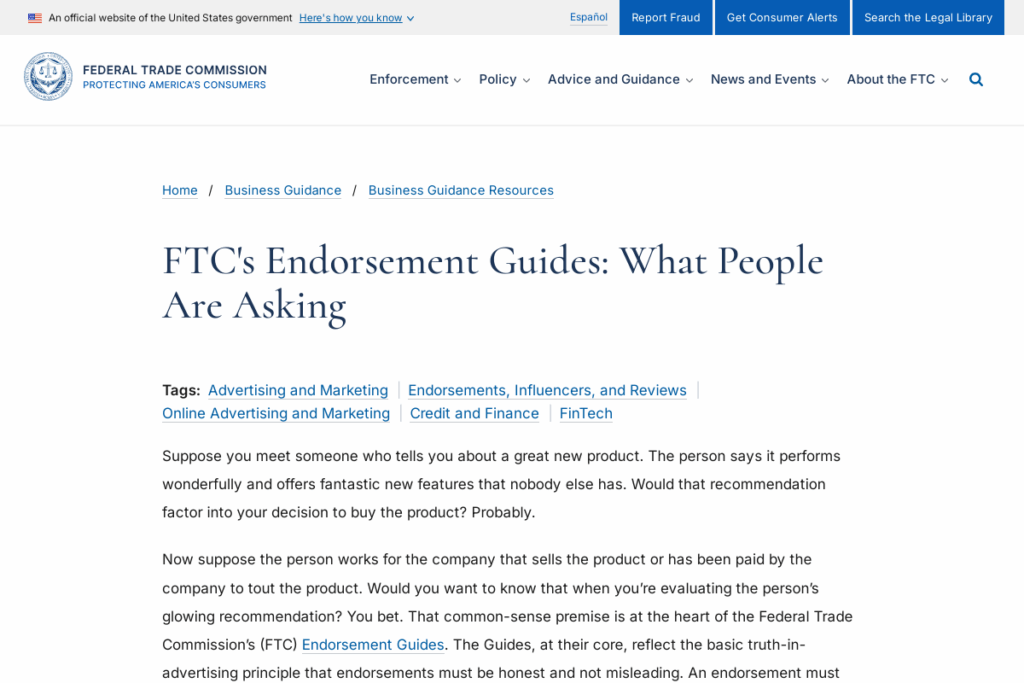 Screenshot of www.ftc.gov