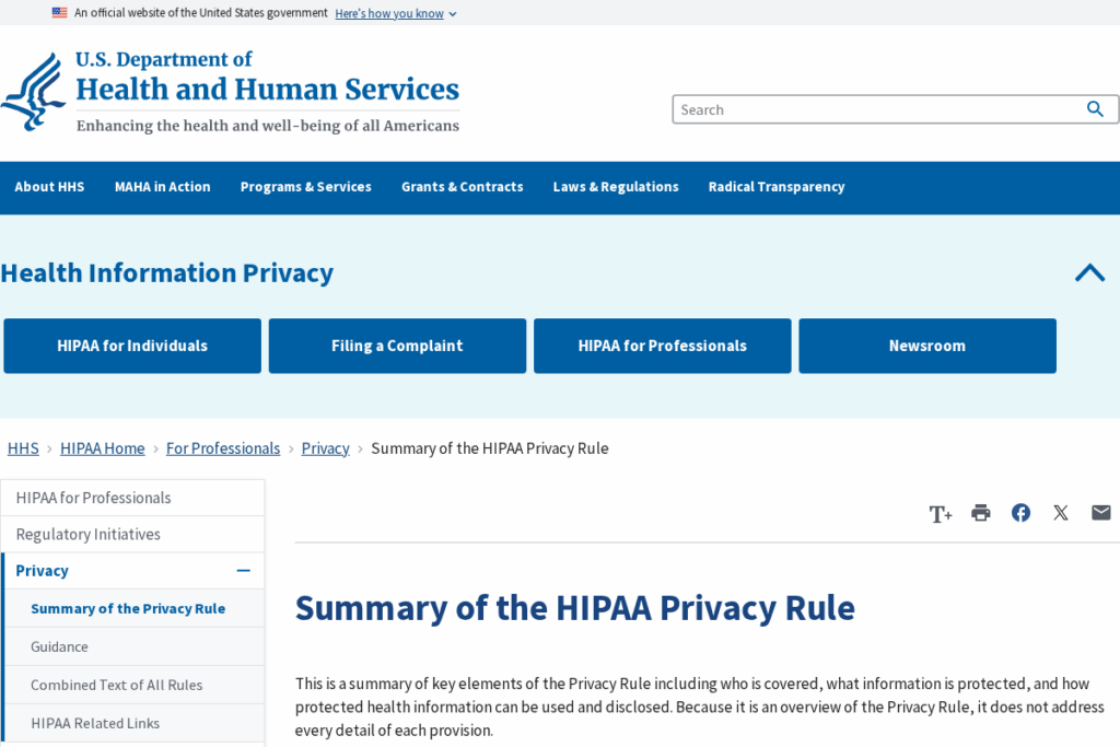 Screenshot of www.hhs.gov