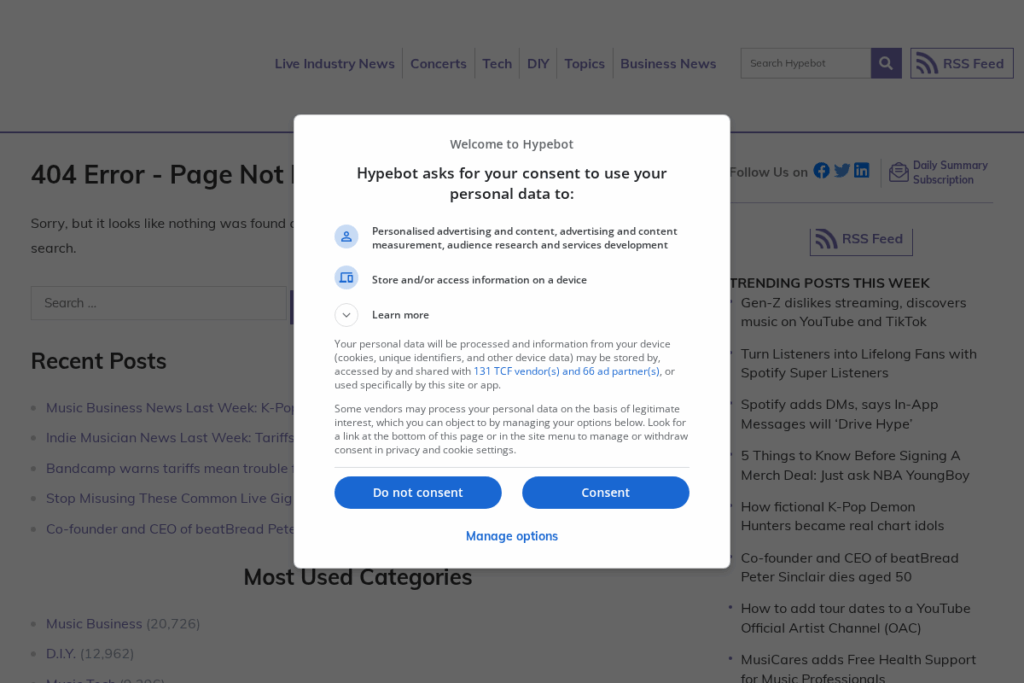 Screenshot of www.hypebot.com