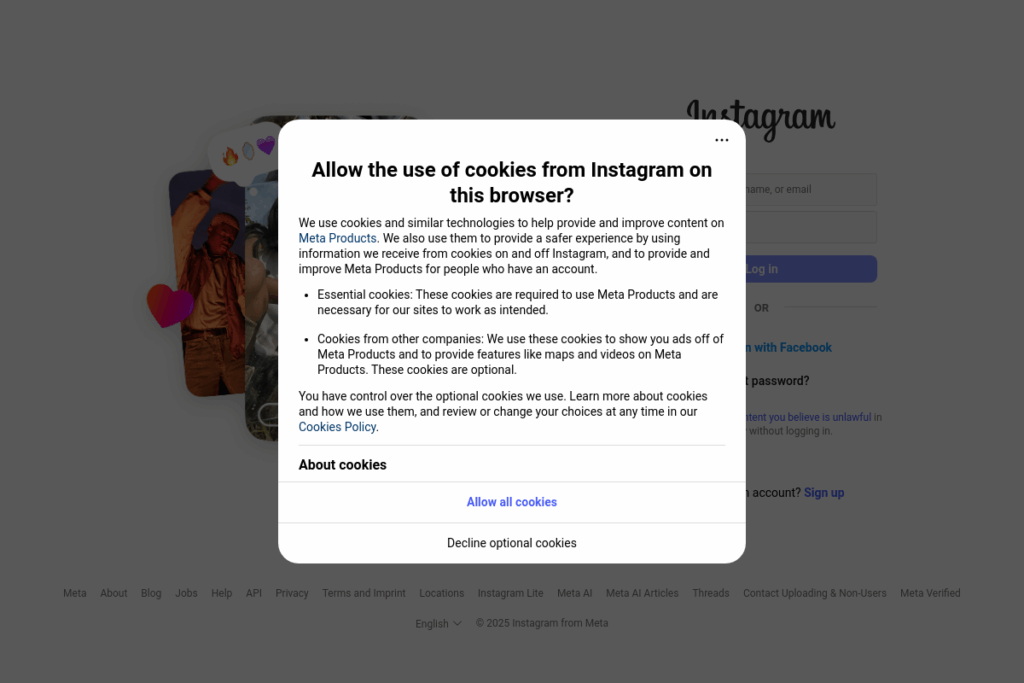 Screenshot of www.instagram.com