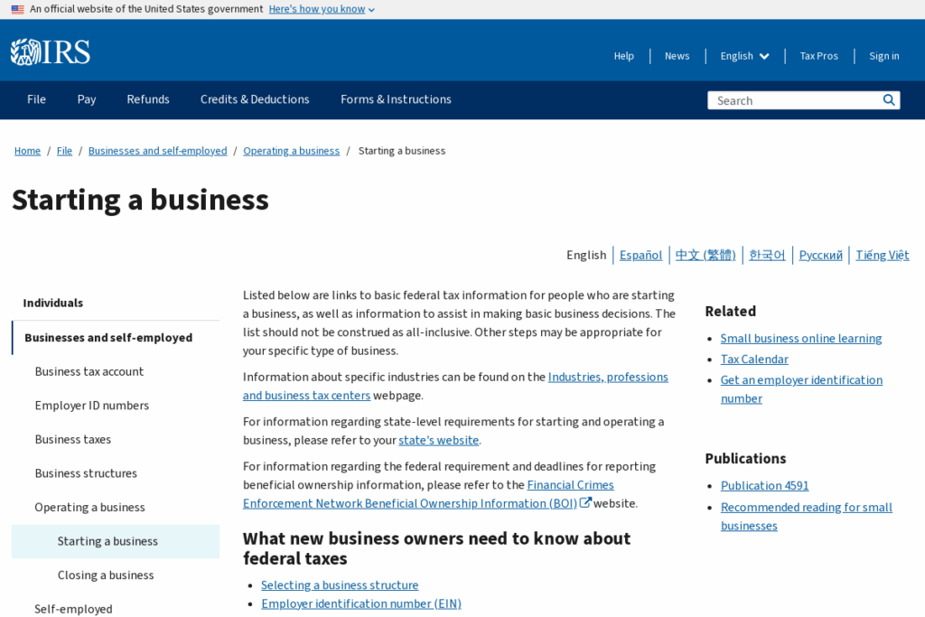 Screenshot of www.irs.gov