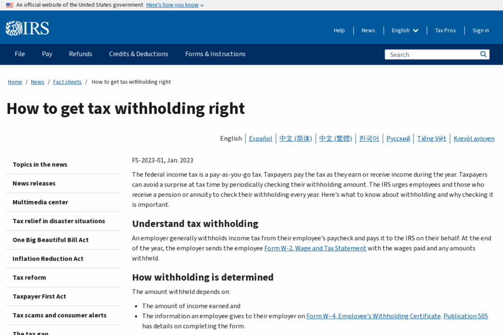 Screenshot of www.irs.gov