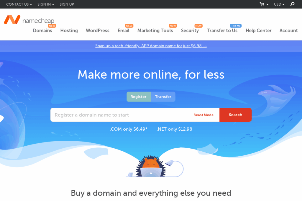 Screenshot of www.namecheap.com