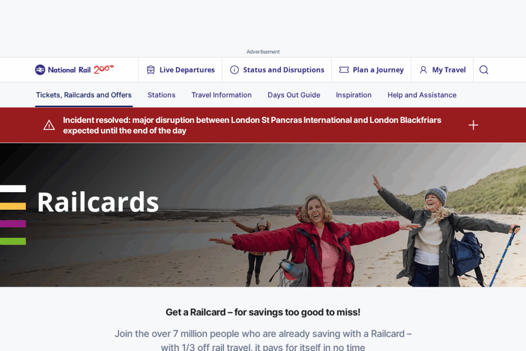 Screenshot of www.nationalrail.co.uk