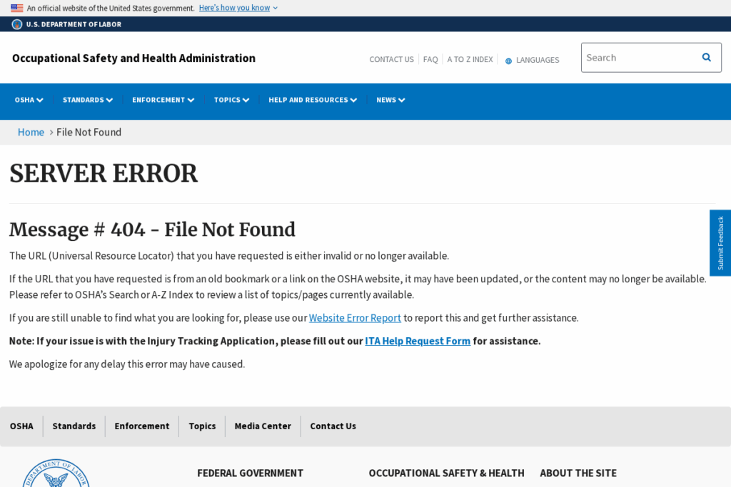 Screenshot of www.osha.gov
