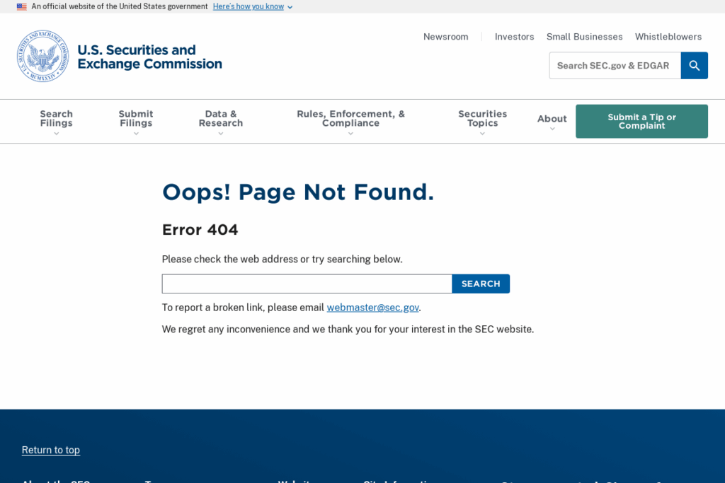 Screenshot of www.sec.gov