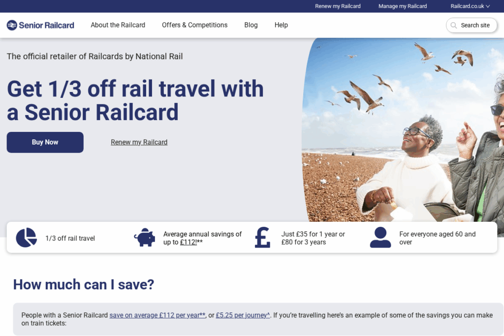 Screenshot of www.senior-railcard.co.uk