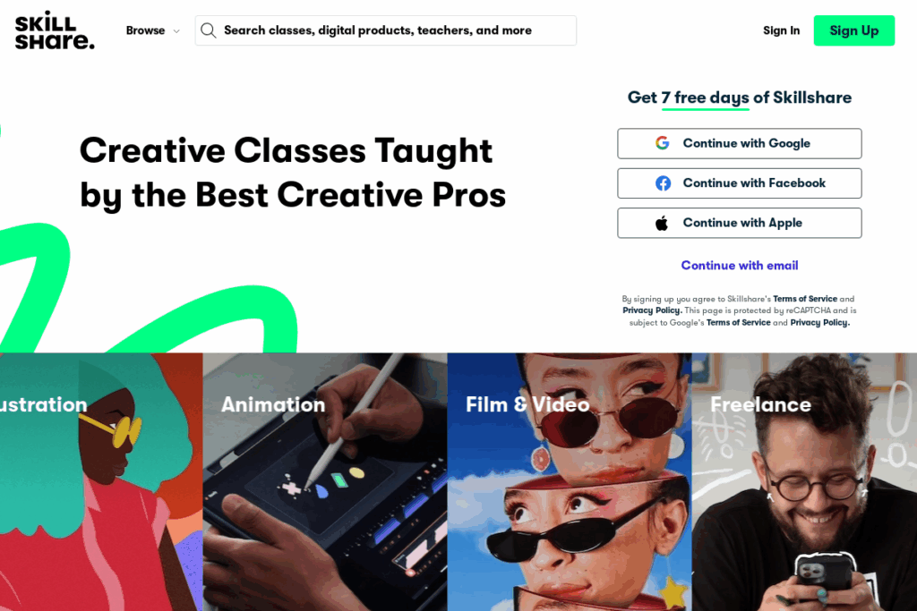 Screenshot of www.skillshare.com