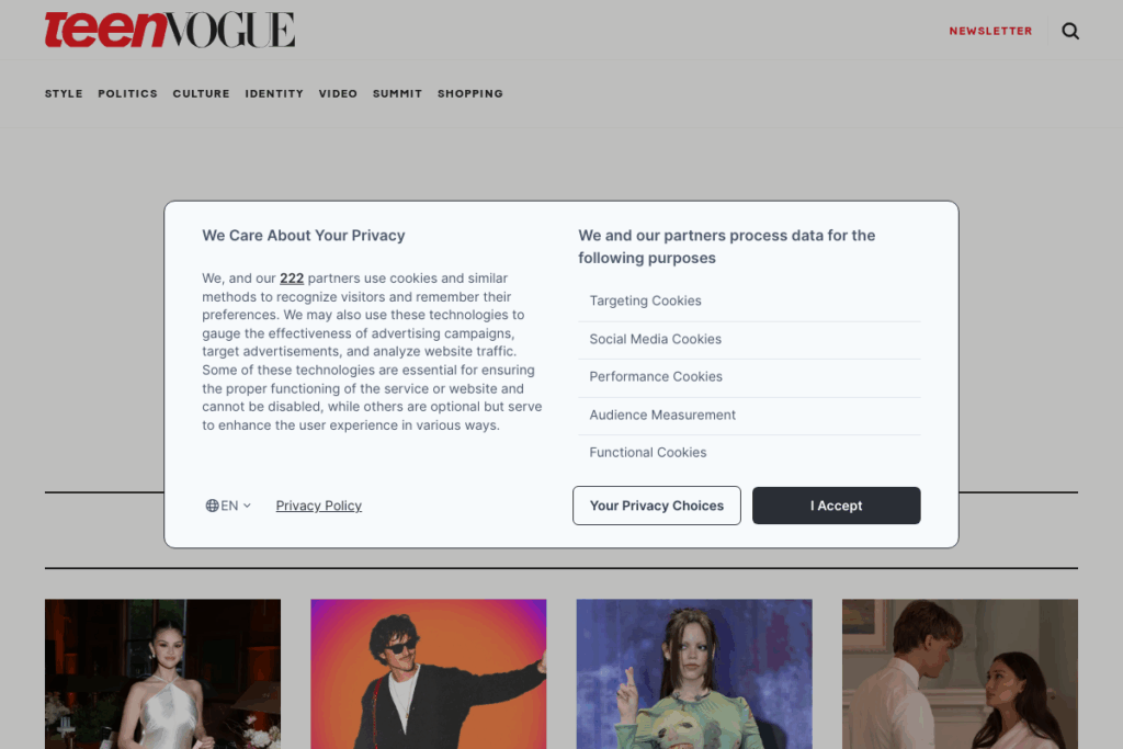 Screenshot of www.teenvogue.com